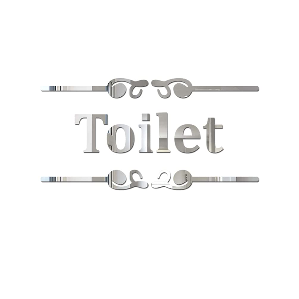 Healifty Toilet Mirror Signs Toilet Door Signs Mirror Wall Sticker Decals Acrylic Wall Sticker Mirror for Home Bathroom Restroom Decor (Silver)