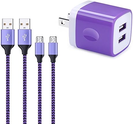 USB Wall Charger, Fivebox 2.1A Wall Charger Brick Base Charging Block Plug Phone Charger Box Cube With 2-Pack 6ft Micro Usb Cable Charger Cord For Samsung Galaxy S6 S7 Plus Edge J3 J7 LG K20 G4 G3
