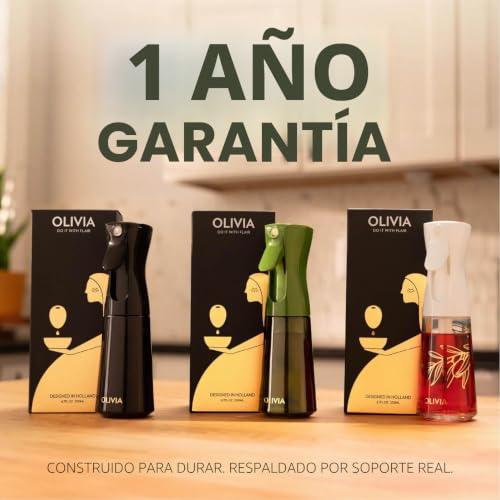 FLAIROSOL OLIVIA Oil Sprayer for Cooking, 200ml Glass Olive Oil Sprayer, Continuous Oil Sprayer Bottle with Portion Control, Barbecue (Golden Leaves)