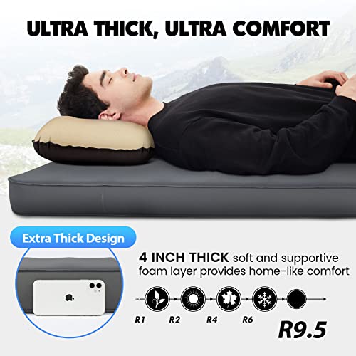 Hikenture Extra Thick Double Self Inflating Sleeping Pad, 9.5 R Camping