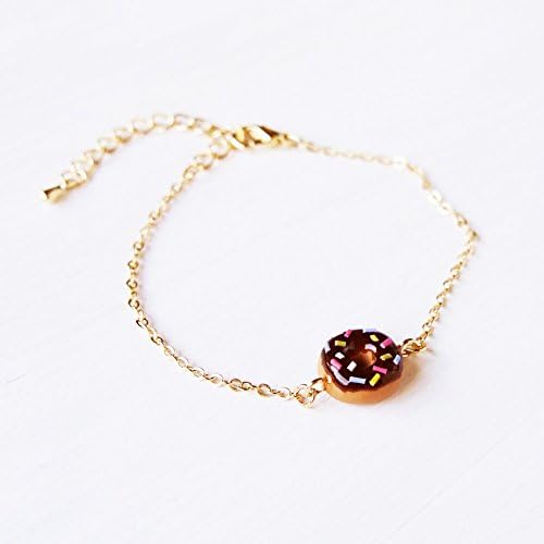 Elfi Handmade Cute Mini Chocolate Donut Bracelet, Miniature Dessert Food Jewelry, Doughnut Bracelet, Donut Charm, Doughnut Charm, Lolita, Kawaii, Perfect for Christmas gifts
