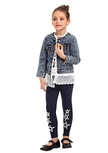 Ephex Girls Jean Jacket-Girls Fashion Denim Jeans Lace Outwear Jacket Cowboy Overcoat (130(6-7 years))