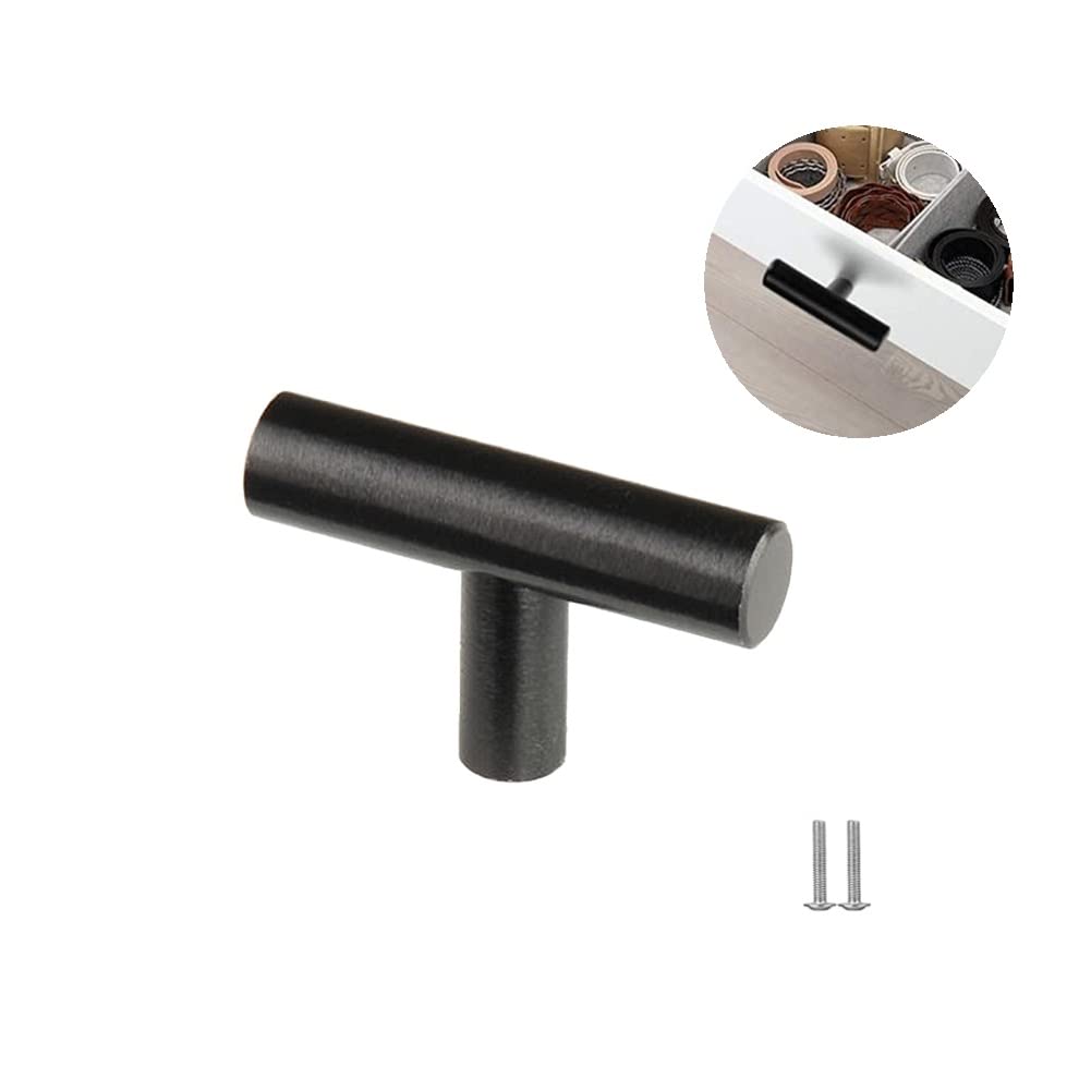 SYDARSYN Cupboard Handles, 6 Pack Black Single Hole Cabinet Handles, Stainless Steel T Bar Door Handles Wardrobe Drawer Knobs (Screws Included)