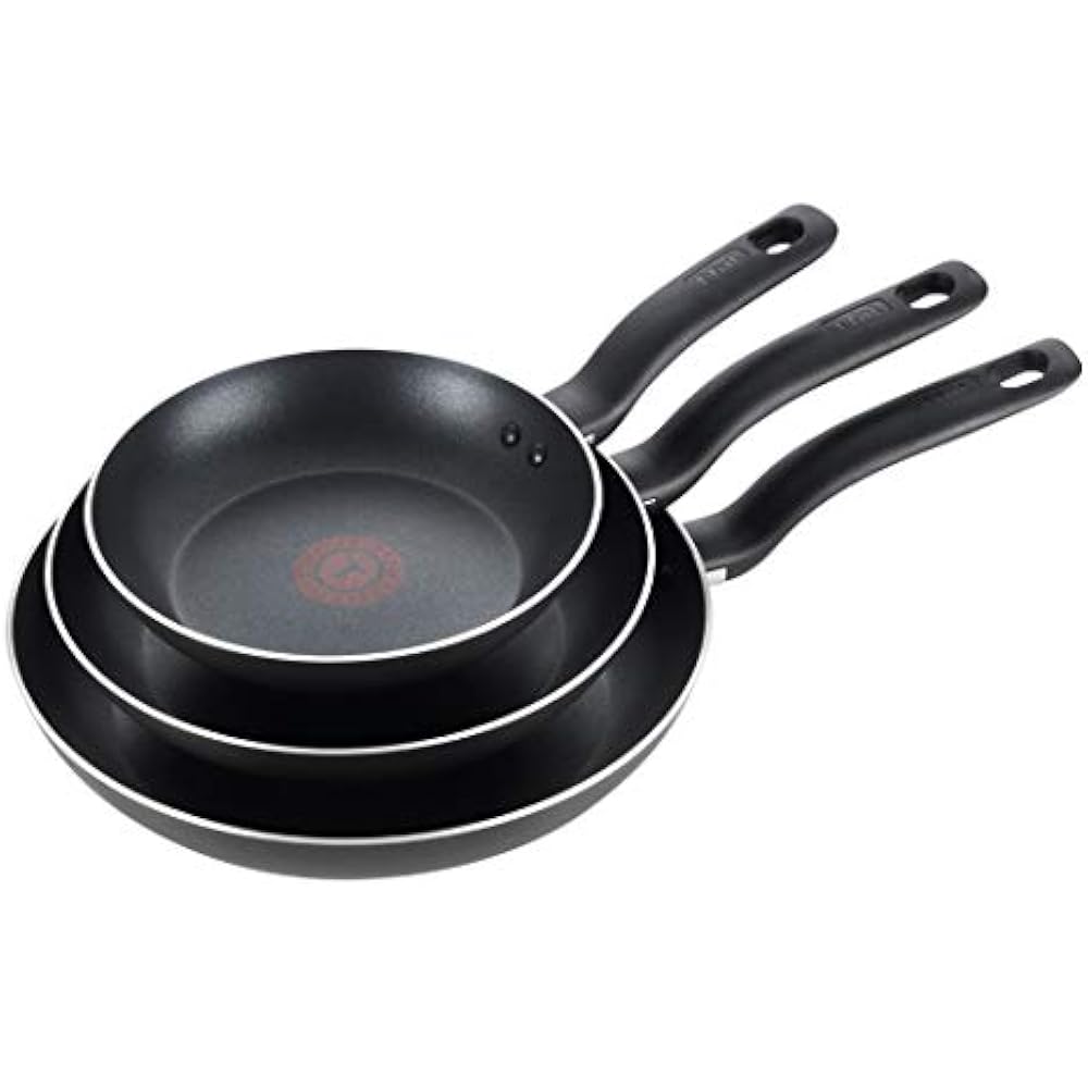 Tfal Cookware B363S3 Specialty Nonstick PC Fry Pan Set, 3Pack, Black
