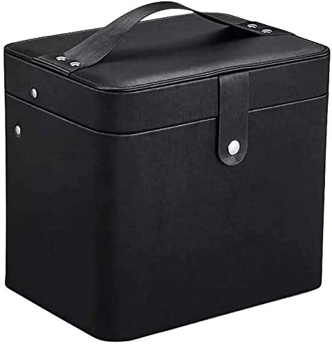 Pearpark Black Elegant Beautiful Cosmetic Box Makeup Box 2 Tier Storage Case Large Capacity Cosmetic Tool Storage Mirror Cosmetic Storage Makeup Brush Props Makeup Tool