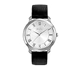 Bulova Men's Black Leather Strap Watch with Silver White Dial