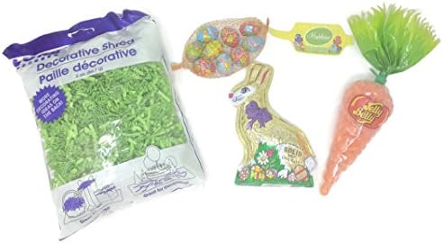 Easter Candy Bundle with Madelaine Solid Chocolate Bunny and Easter Eggs, Jelly Belly Tangerine Carrot, and Green Paper Grass