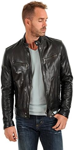 Fab Leather Men's Lambskin Leather Original Leather Bomber Biker Jacket Medium Black
