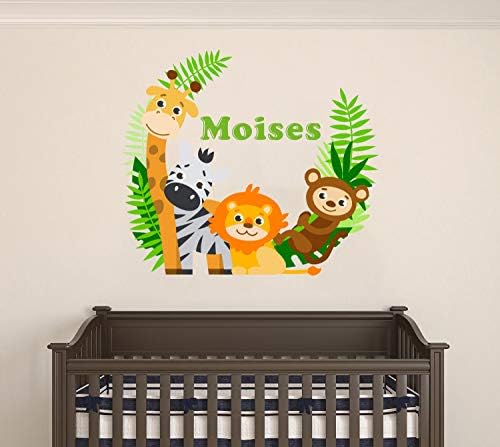Jungle Animals Custom Name Wall Decal - Baby Safari Animals Series Theme Wall Art Decal - Wall Decal for Nursery Bedroom playroom Decoration (Wide 30"x26" Height)