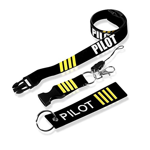 MELIFE Pilot Lanyard 4 Stripes for Keys with Detachable Safety Buckle Traveler Pilot Keychain Baggage Tag Set