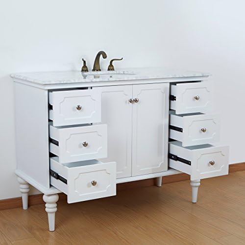 48 inch Bathroom Vanity Set White Wooden Cabinet with Italian Carrara Marble Top