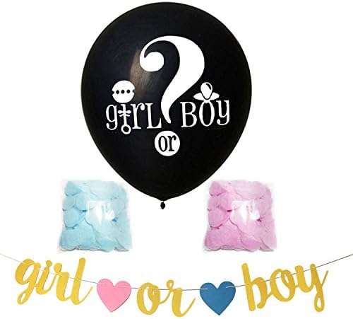 Gender Reveal Party Balloons, Boy or Girl Banner and 36 inch Black Ballon Baby Shower Pregnancy Parties Announcement Decorations