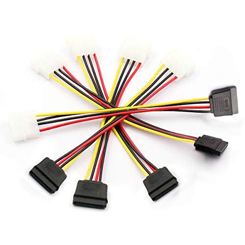 DaFuRui 5-Pack 4 Pin Molex to 15 Pin SATA Power Cable Adapter for IDE 8 Inches