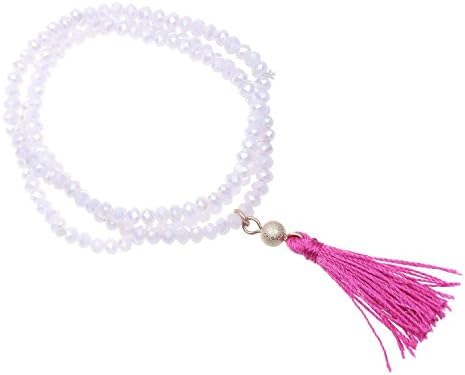 Mosong Bohemian Stretch Bracelets For Women Girls With Multi Colors Handmade Tassel (Pink and Fuschia Tassel)
