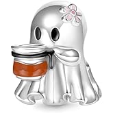 GNOCE Halloween Ghost Drinking Coffee Charm Sterling Silver Bead Halloween Charm Fit Bracelet/Necklace for Women Wife/Jewelry Gift