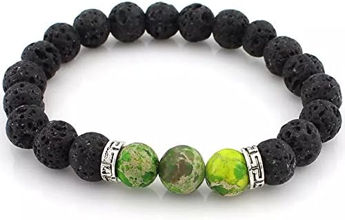 Diffuser Bracelet w/7 Chakra Lava Stones-Mens Womens Genuine Yoga For Healing, Aromatherapy, Meditation, Natural Essential Oils, Self Confidence, Love FREE AROMATHERAPY BOOK (3 Green King Stone)