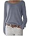 ZANZEA Women's Long Sleeve Casual Pullover Tops Crew Neck Loose Lightweight Sweater Knit Sweatshirt Blouse Grey Blue 2XL