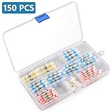 Solder Seal Wire Connectors, Avaspot 150PCS Waterproof Heat Shrink Butt Connectors, Insulated Electrical Butt Terminals Wire Splice for Automotive Marine Boat Truck Trailer Wiring Appliance Repair