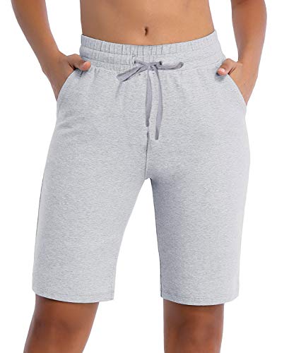 CQC Women's Bermuda Cotton Shorts Athletic Active Yoga Lounge Quick Dry Activewear Workout Joggers Shorts Light Gray M - Thumbnail 5
