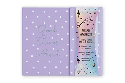 Tri-Coastal Design – Weekly Calendar Organizer with Sticky Notes, Memo Pad, Daily Planner Pad, and Accordion Storage Envelope (White Stars)