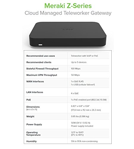 Meraki | Z3-HW-US | LIC-Z3-ENT-10YR | Z3 Cloud Managed Teleworker Gateway with Meraki Enterprise License and Support, 10YR