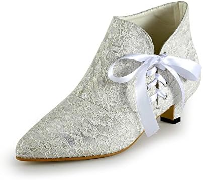 Miyoopark Women's Ribbon Kitten Heel Lace Bridal Wedding Ankle Boots Formal Party Evening Prom Shoes