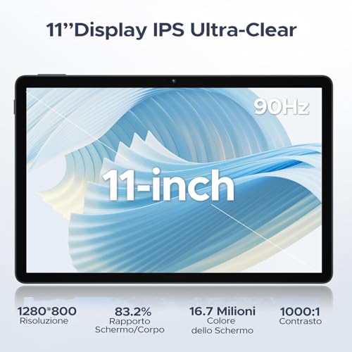 U11 Android 16 Tablet 11 Inch Gemini AI, 16GB+128GB/2TB TF, 90Hz, 8580mAh, Gaming Tablets Unisoc T7200 Octa Core/13MP+5MP/Widevine L1/WiFi 5/Face ID, Tablet with Keyboard, Pen, Mouse, Case - Blue