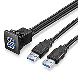 URWOOW Dual USB3.0 Square Flush Mount - 1M 3ft USB 3.0 Extension Mount, Dash Mount, Flush Mount, Panel Mount Cable, for Car, Boat, Motorcycle (3 feet)