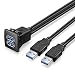 URWOOW Dual USB3.0 Square Flush Mount - 1M 3ft USB 3.0 Extension Mount, Dash Mount, Flush Mount, Panel Mount Cable, for Car, Boat, Motorcycle (3 feet)