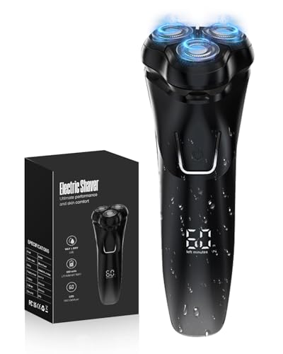 Men's Electric Shaver with LCD Display, IPX7 Waterproof for Wet and Dry Shaving, 4D Floating Head, 120 Min Battery Life, Rechargeable Shaver with Travel Lock, Ideal for Sensitive Skin (Black)