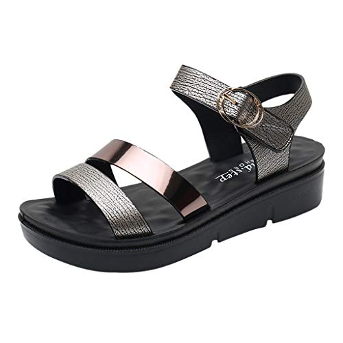 Platform Wedge Sandals for Women Summer Ankle Strap Buckle Open Toe Comfort Shoes (US:6, Gray)