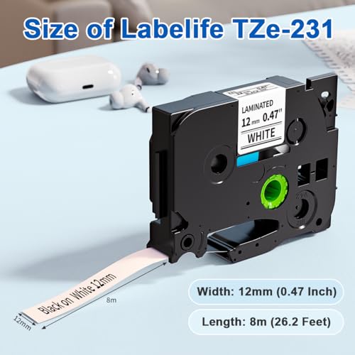 5 Pack TZe-231 Compatible with Brother Label Maker Tape P Touch TZe TZ Tape 12mm 0.47'' Laminated White TZ 231 Label Tape for Brother P-Touch PT-H110 PT-D210 PT-D600 PT-D400AD PT-1290