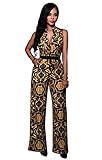 Women's Plunge Belted Wide Leg Long Jumpsuits Rompers