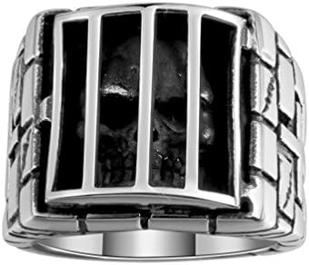 Aolomon 316L Stainless Steel Vintage Window Style Skull Inside Silver Punk Rings Size 9