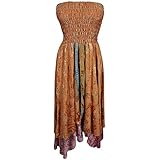 Mogul Womens Boho 2 In 1 Strapless Dress Maxi Skirts Hippie Recycled Printed Vintage Sari Two Layer