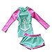 Baby Toddler Girls Long Sleeve Swimsuit Kids Two Pieces Rash Guard Sunsuit with Hat UPF 50+(Green, 4-5 Years/XL)