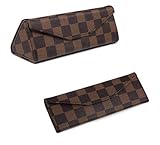 Daisy Rose Foldable Hard Shell Checkered Protective case for Glasses - PU Vegan Leather (Brown)