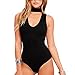 May&Maya Women's Mock Neck Plunging V-Neckline Bodysuit (S, Black)