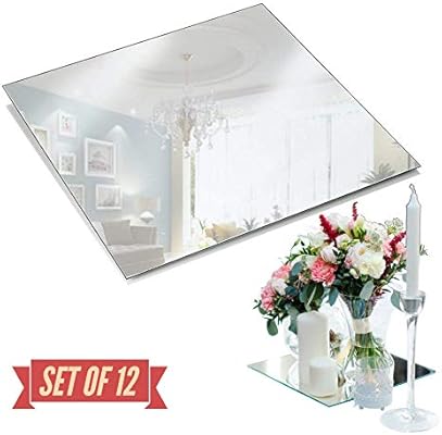 Square Mirror Candle Plate Set Box Of 12 Mirror Trays 10 Inch