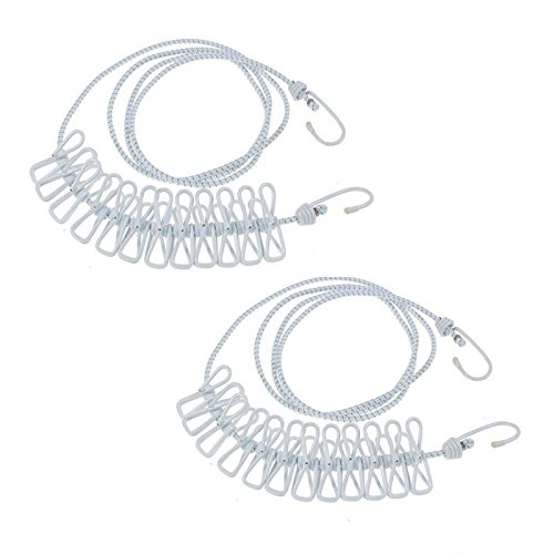 NUZAMAS 2X Clothesline 12 Pegs Clips Portable Expandable Adjustable Retractable Airer for Camping Travel Clothes Laundry Drying Outdoor and Indoor Use White