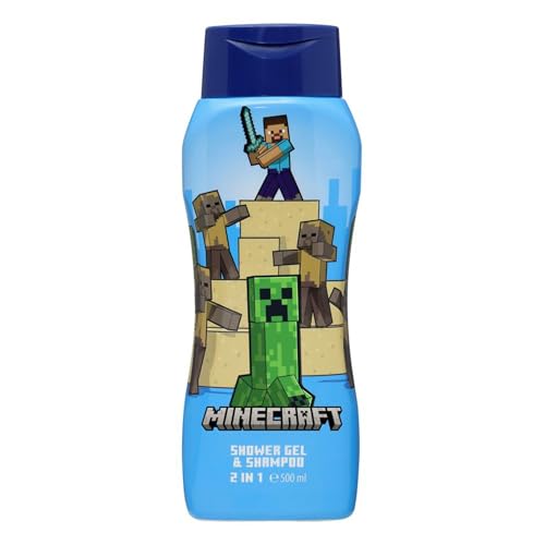 Minecraft 2-in-1 Kids Shampoo & Body Wash – 500ml | Kids Shower Gel | Natural, Vegan, Paraben-Free, Dermatologically Tested | Gentle, Nourishing & Moisturising Head-to-Toe Wash for Children