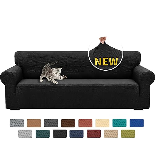 XINEAGE Sofabezug 4 Sitzer, High Stretch Sofaüberwurf für Wohnzimmer, Moderne Sofaüberzug, Jacquard Sofa überzug für Hunde, Haustiere, Rutschfester Sofa Cover (4 Sitzer, Schwarz)