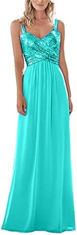 Suzy Bridal Women's Sequined Sweetheart Backless Long Prom Bridesmaid Dress(Tiffany US14)