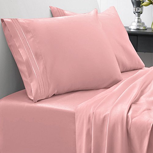 Sweet Home Collection 1800 Thread Count Egyptian Quality Brushed Microfiber 4 Piece Deep Pocket Bed Sheet Set - All Sizes, 12 Colors - Queen, Pink