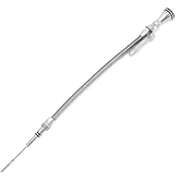 PQY Steel Flexible Engine Oil Dipstick Compatible with Chevy 454 Big Block | Silver steel braided bbc oil dipstick for Big Block 1965-1990 engines 396 402 427 454 502