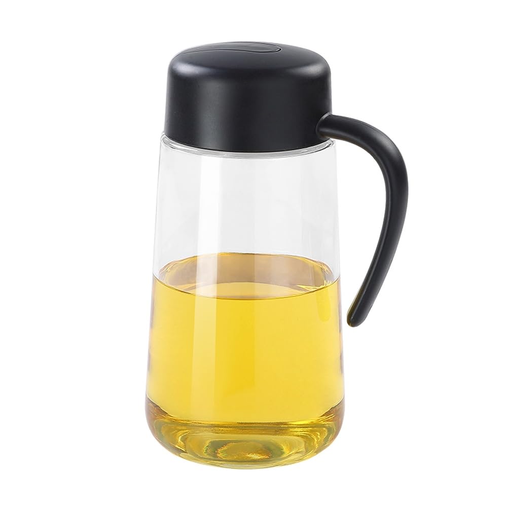Auto Flip Cap 34oz/1L Olive Oil Dispenser Bottle,Great capacity Condiment Dispensing Container for Kitchen, Non-Slip Handle Drip-Free & Spill-Free Spout,Easy Refill & Cleaning (Black-1L)
