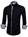 TAM WARE Mens Casual Slim Fit Inner Striped Longsleeve Shirt TW048S-BLACK-US M