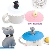 Funny-home Cute Cat Thermal Coffee Tumbler Leakproof Silicone Cup Lid Cover, Random Color