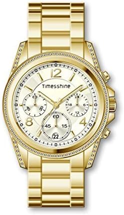 Timesshine Unisex TSL1389 Chronograph Crystal Diamon Watch With Gold Stainless Steel Band