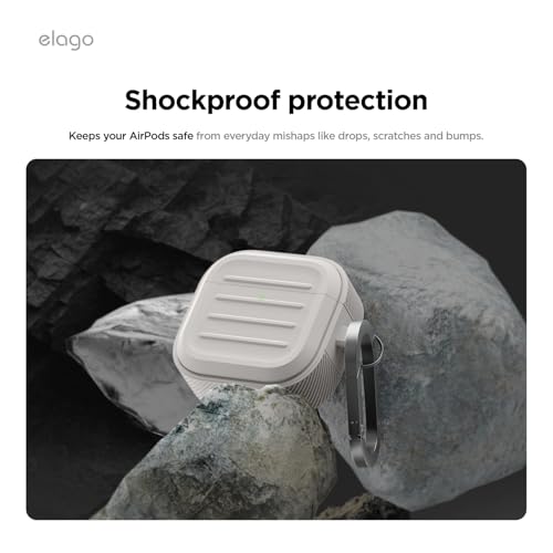 elago Armor Case Compatible with AirPods 4 Case - Compatible with AirPods 4 Case, Carabiner Included, Supports Wireless Charging, Total Protection (Stone)